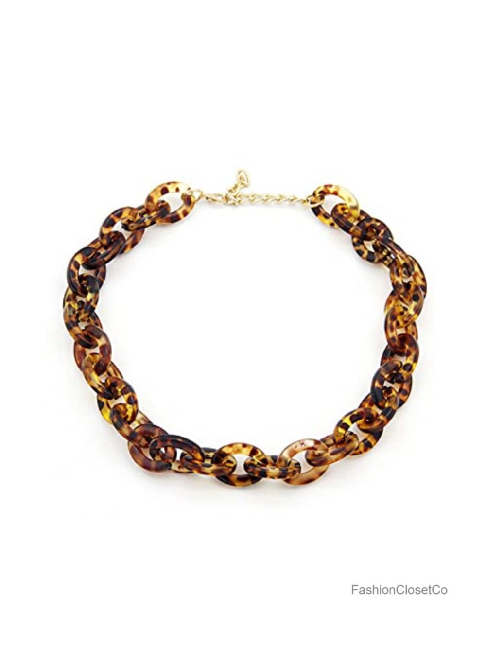 Bohemian Tortoise Shell Acrylic Resin Chain Link Necklace Leopard Print Pendant